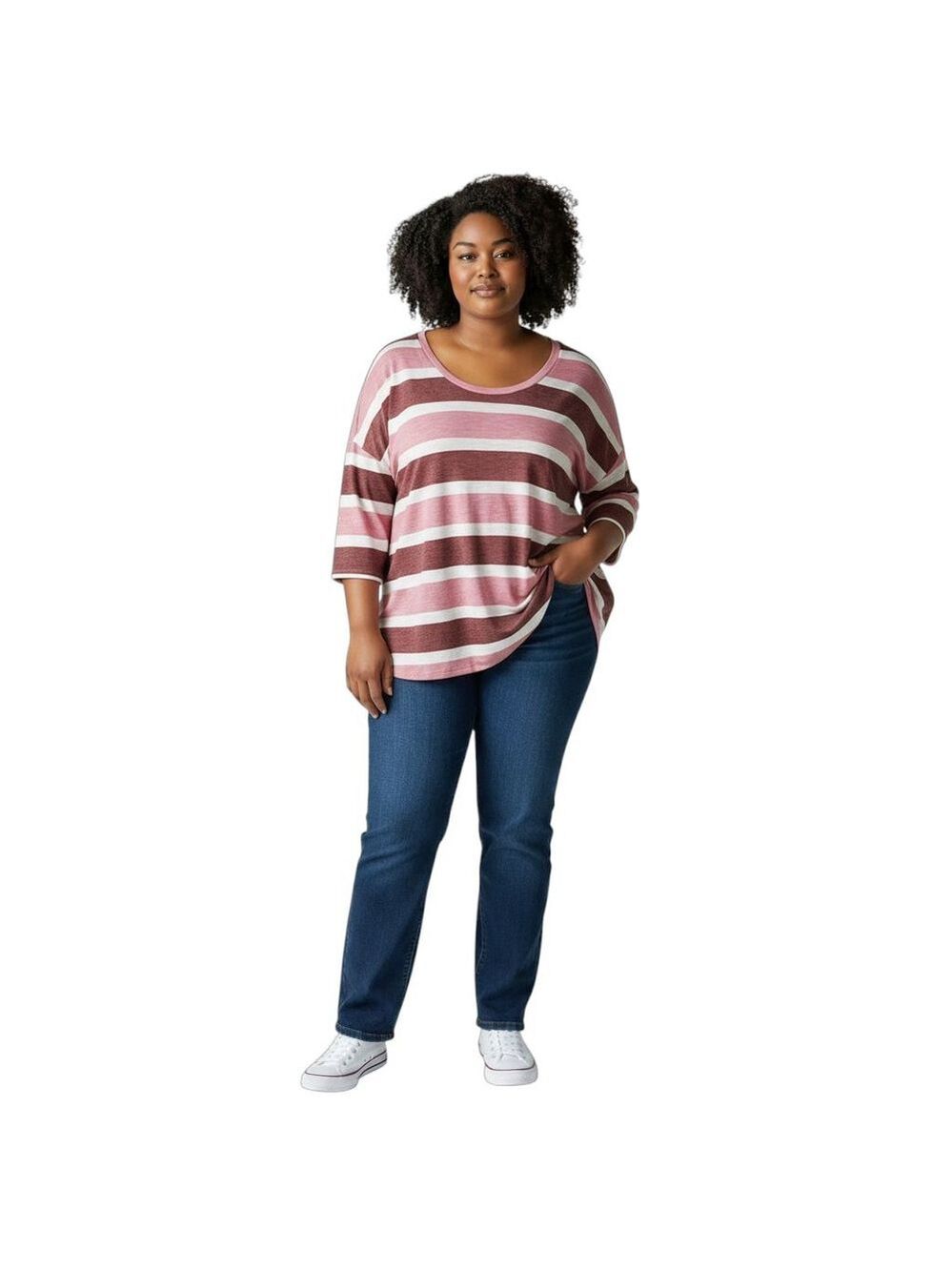 Torrid Super Soft Slub Jersey Striped Dolman Top Pink White Maroon Women’s 2X